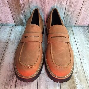 Womens Tan Faux Suede Loafers Chunky Lug Sole Slip On Size 39